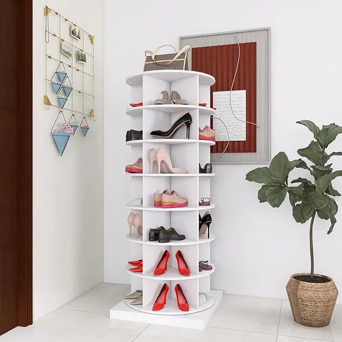 7-Tier Spinning 360 Rotating Shoe Cabinet With 7 Layers Accommodate up to 28 Pairs Shoes for Home Shoe Shop Display Shelf