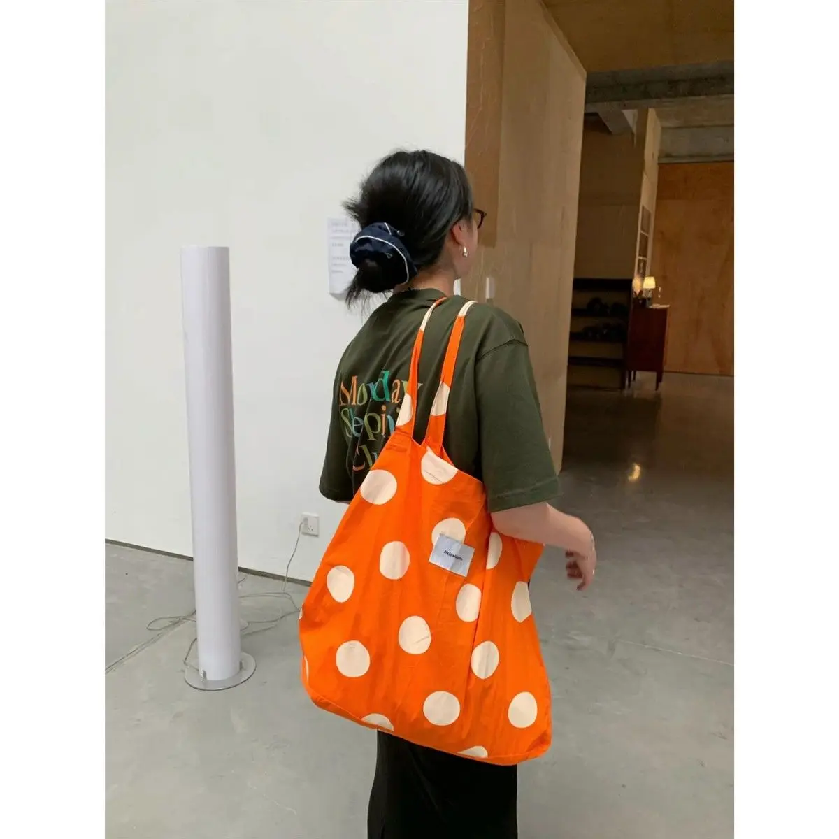Tote Bag Summer Women 2026 New Orange Dot High-Capacity Shoulder Bag Handbag Korean Sweet Offcie Lady Girls Bags