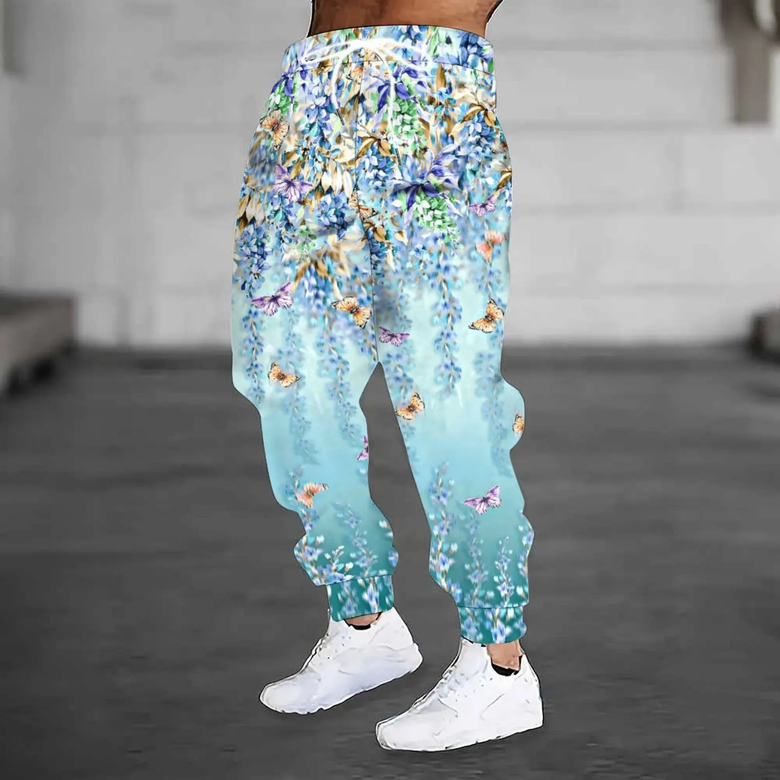 Fashion Men 3D Print Joggers Black Base Cyan Paisley Graphic Drawstring Waist Loose Hip Hop Casual Sport Long Trousers Oversize