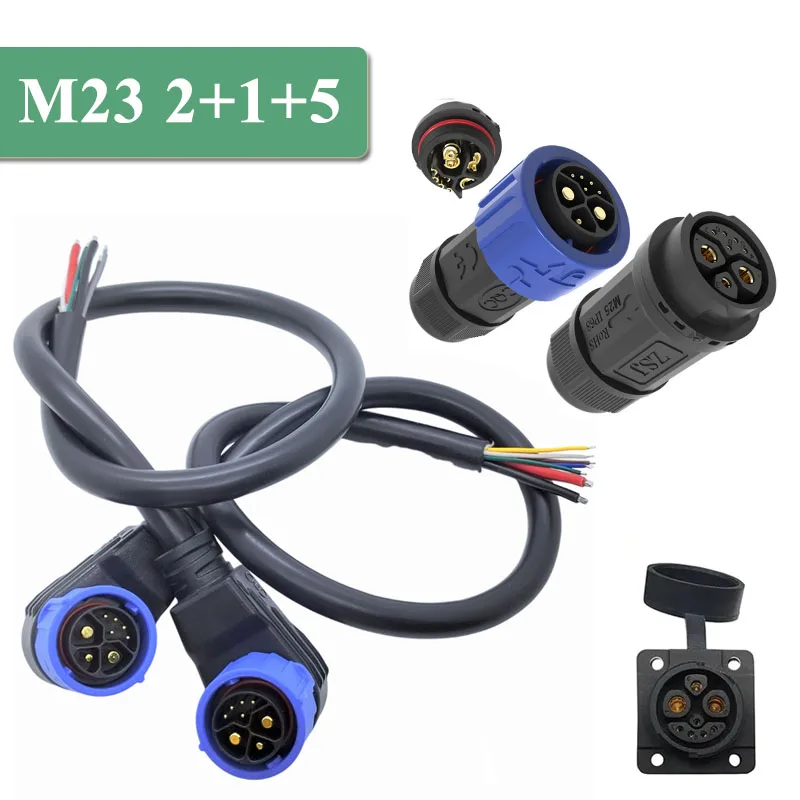 

Waterproof M23 50A 2+1+5 Self-locking Aviation Plug M23 IP68 Lithium Battery Charing Plug Socket Energy Storage Power Connector