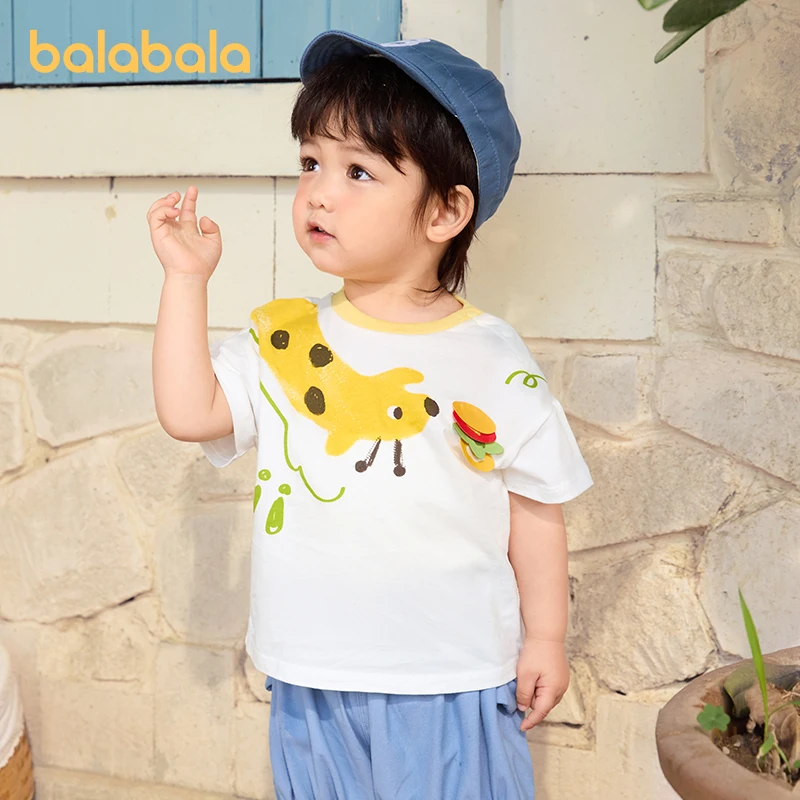 Balabala Baby T-shirt Baby Girls Undershirt Top 2024 Summer New Boys Short Sleeve All Cotton