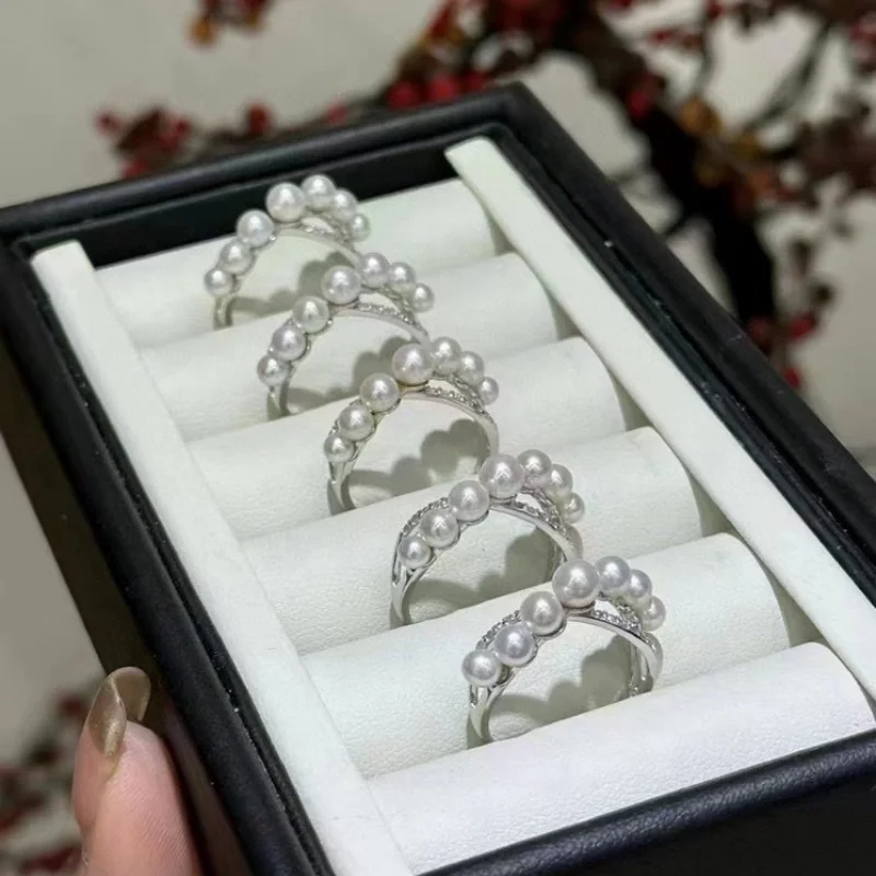 

SGARIT Роскошное кольцо с градиентом натурального жемчуга для женщин, стерлинговое серебро 925 пробы, пресноводный белый жемчуг, изысканные свадебные украшения