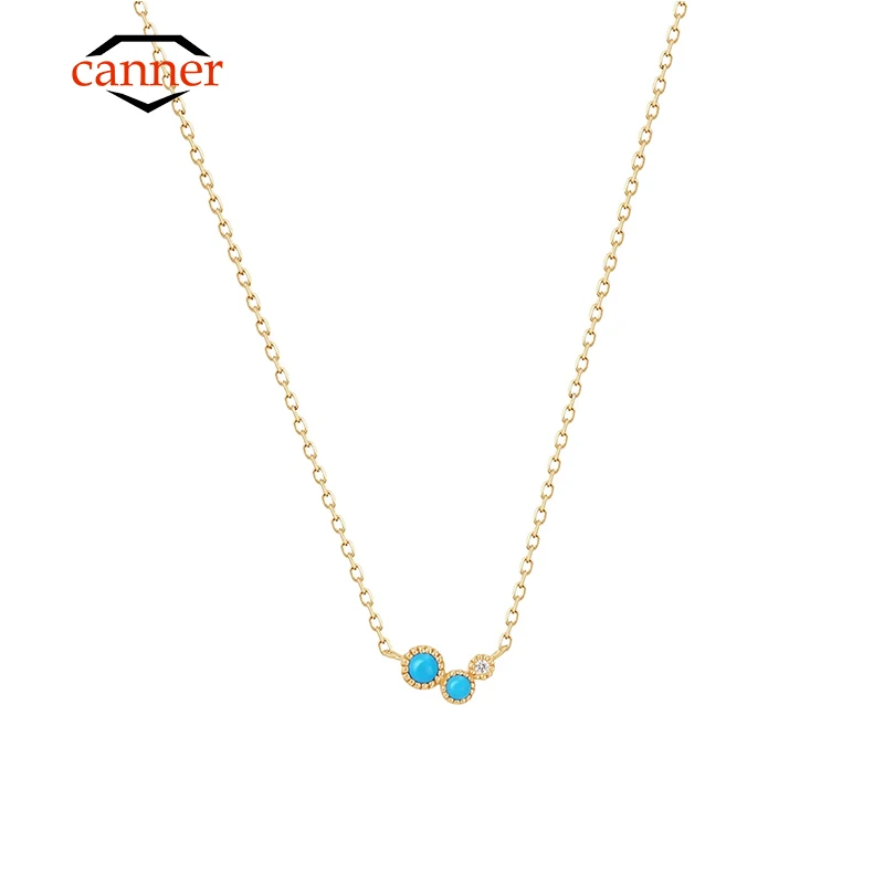 CANNER Simple Turquoise 925 Sterling Silver Gold Color Collarbone Chain Necklaces for Women Wedding Engagement Fine Jewelry Gift