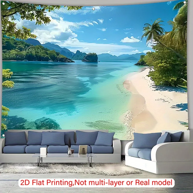 Tropical Beach Tapestry Wall Hanging Ocean Paradise Mural Jungle Landscape Room Decor Coastal Home Backdrop Art