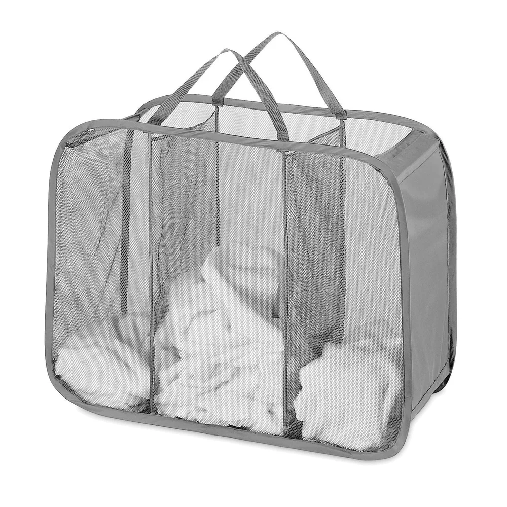 Pop Up Foldable Laundry Sorter Polyester Mesh Hamper with Carrying Handles Breathable Air Circulation College Camping Storage