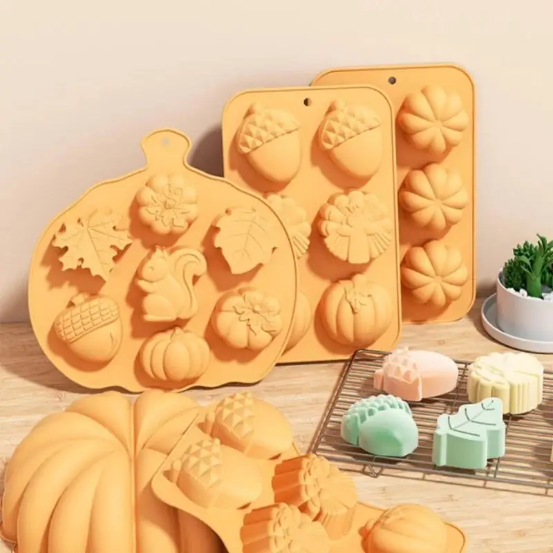 Thanksgiving Chocolate Mold Pumpkin Maple Leaf Squirrel Turkey Silicone Cake Cookie Jelly Ice Cube Mold Harvest Festival Part