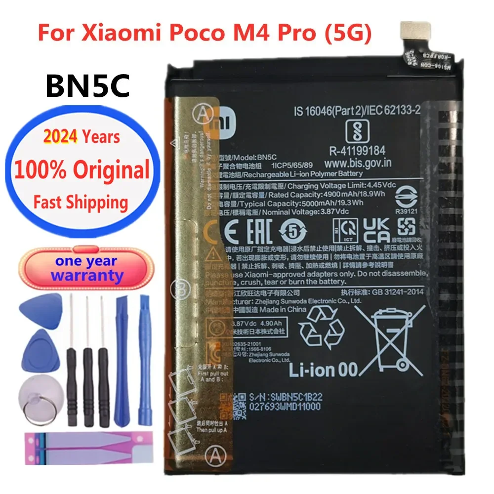 

2024 Years Xiao mi 100% Original Battery BN5C For Xiaomi Poco M4 Pro M4Pro 5G Phone Battery Bateria 5000mAh Fast Deliver + Tools