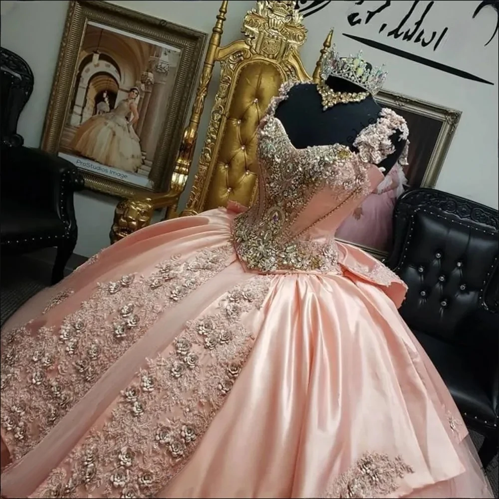 Vestidos de quinceañera Rosa Charro, vestido de baile, escote Corazón, apliques de cristales, dulce mexicano, 16 vestidos, 15 años