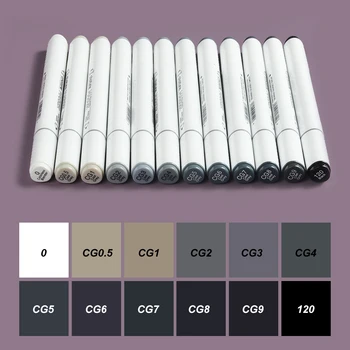 THOTUNE 12 Colors Warm Grey Cool Grey Color Dual Head Marker Pen Alcohol Sketch Markers fo
