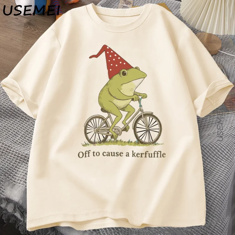 Off To Cause A Kerfuffle Frog T-Shirt Funny Weirdcore Sayings Unique Tshirt Adults Joker Men Women Graphic Tee Male Summer Tops