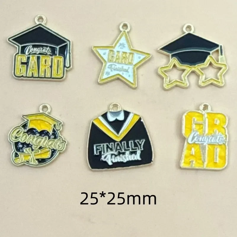 6Pcs Alloy Bachelor Hat Charms Graduation Theme DIY Ornaments Fit for Necklace Earrings Keychain Decor