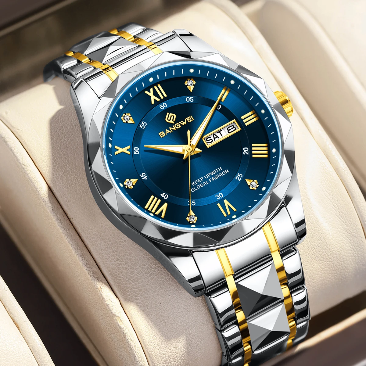 BANGWEI ساعة كوارتز نسائية أنيقة فاخرة موضة كلاسيكية بسيطة من الفولاذ المقاوم للصدأ تاريخ تلقائي مقاوم للماء ساعة يد للسيدات الماسية #6