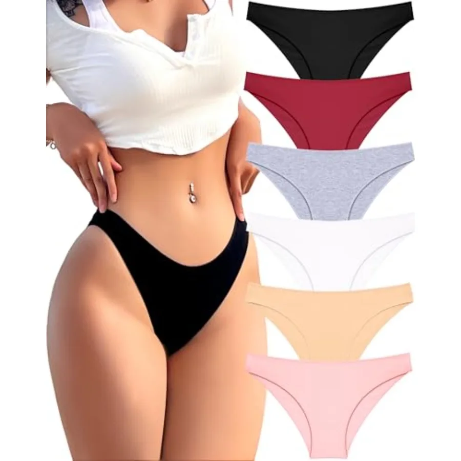 

6 Pack Cotton Underwear for Women Cute Low Rise Bikini Panties High Cut Breathable Sexy Hipster Womens Cheeky S-3XL