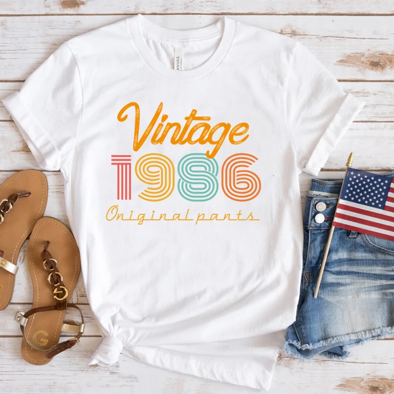(Premium T-shirt)New Vintage 1986 Print T Shirt Women Short Sleeve Tops Tees Summer Fashion Loose Casual T-Shirt(Fast Delivery)