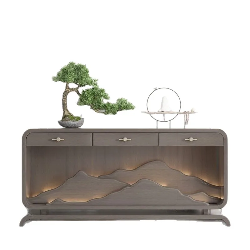 

New Chinese light luxury ebony solid wood porch modern strip case entry living room zen wall foyer simple end view table