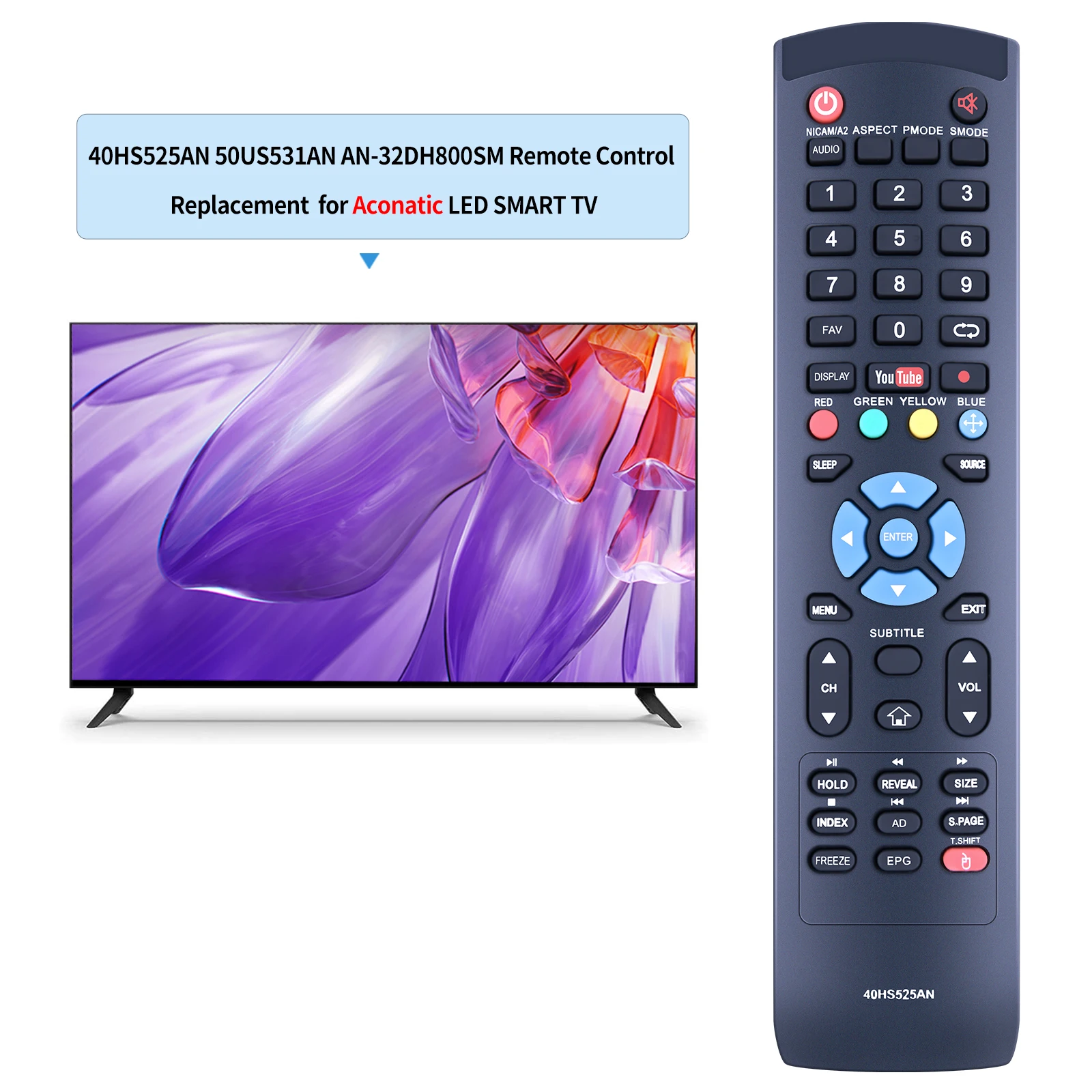 New Remote Control for Aconatic TV 40HS525AN 50US531AN AN-32DH800SM