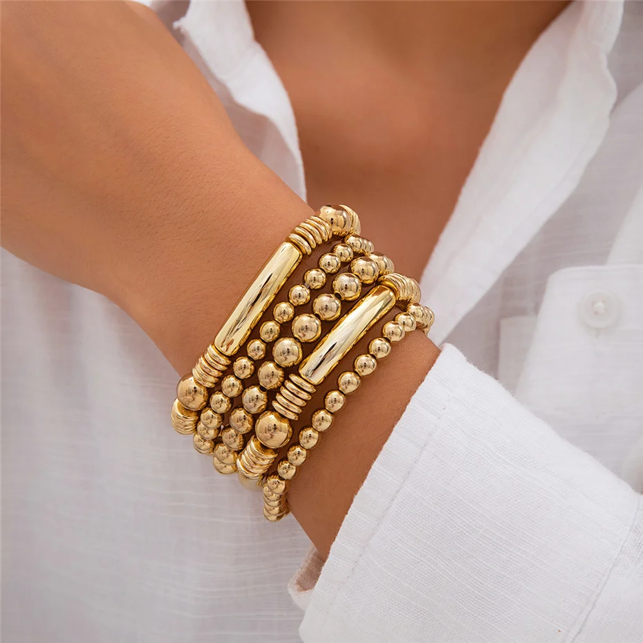 Übertriebene Punk Big Ball Chain Armbänder Frauen Vintage Chunky Runde Perlen Elastische Armreif Grunge Paar Schmuck Steampunk Männer – Detail 8