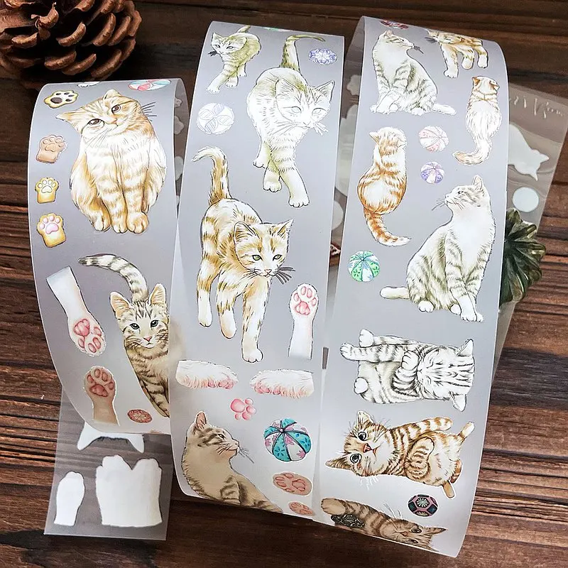 Battypei Vintage Cat Daily-Cat Paws Washi PET Tape for Card Making DIY Scrapbooking Plan Decorative Sticker