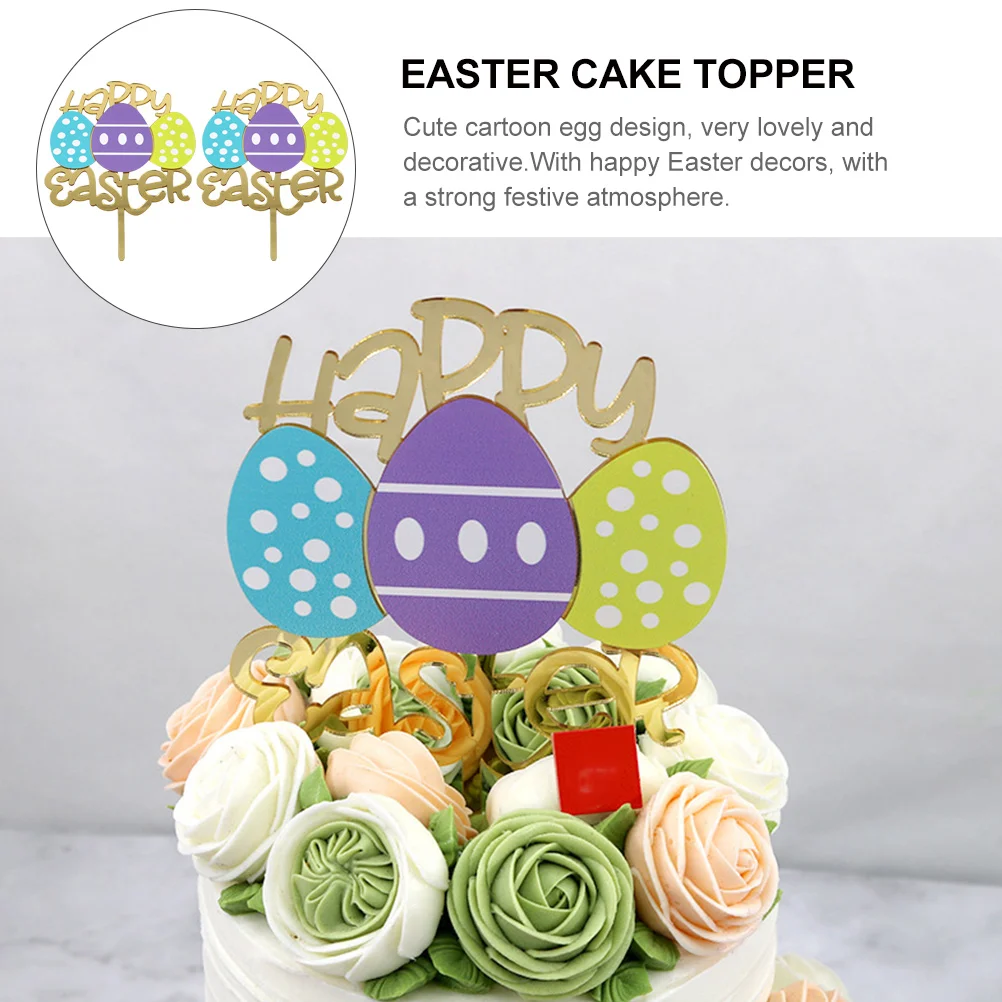 

2 Pcs Colorful Egg Inserts Eastercake Topper Cupcake Card Party Dessert Picks Acrylic Toppers