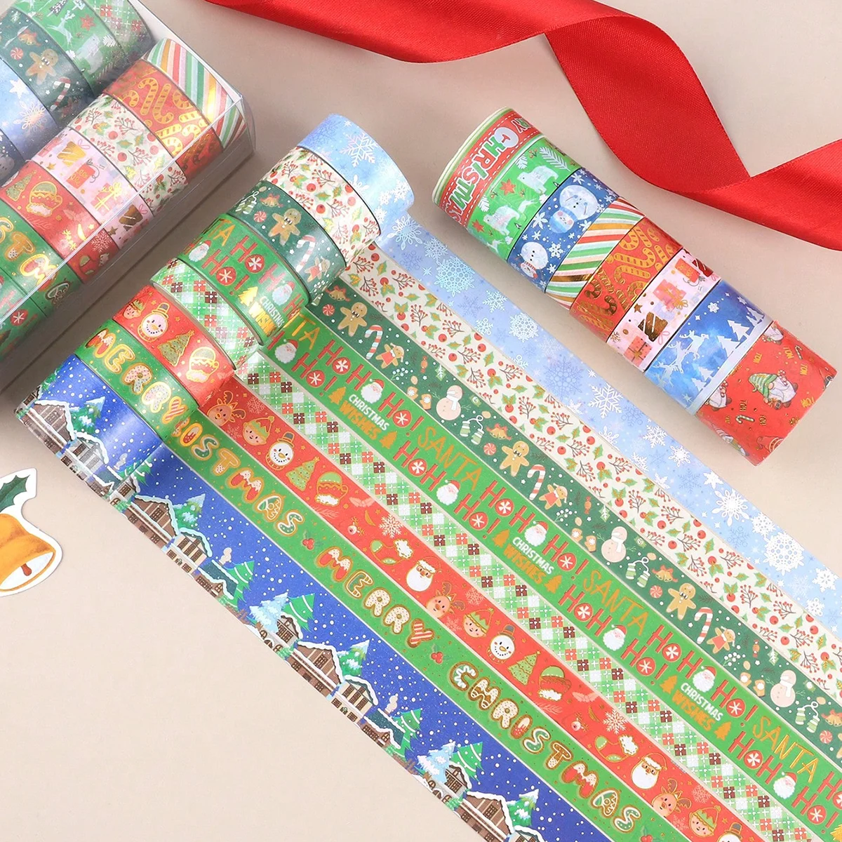 17 rouleaux/boîte, ruban washi bronzant à motif de Noël, adapté au bricolage de fêtes de vacances, cadres photo et cadeaux de décoration de coffrets cadeaux