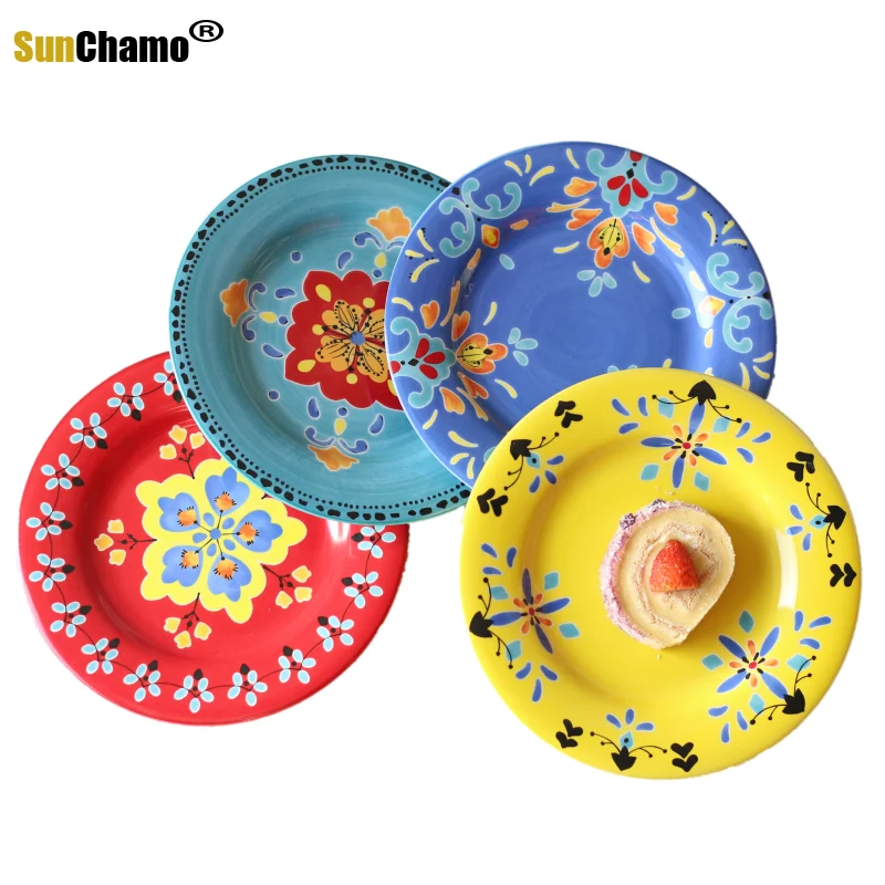 Creative Hand-painted Retro 8-inch Household Ceramic Dish Plate Painted Dish Nordic Dinner Plate Decoration Plate Tableware Set