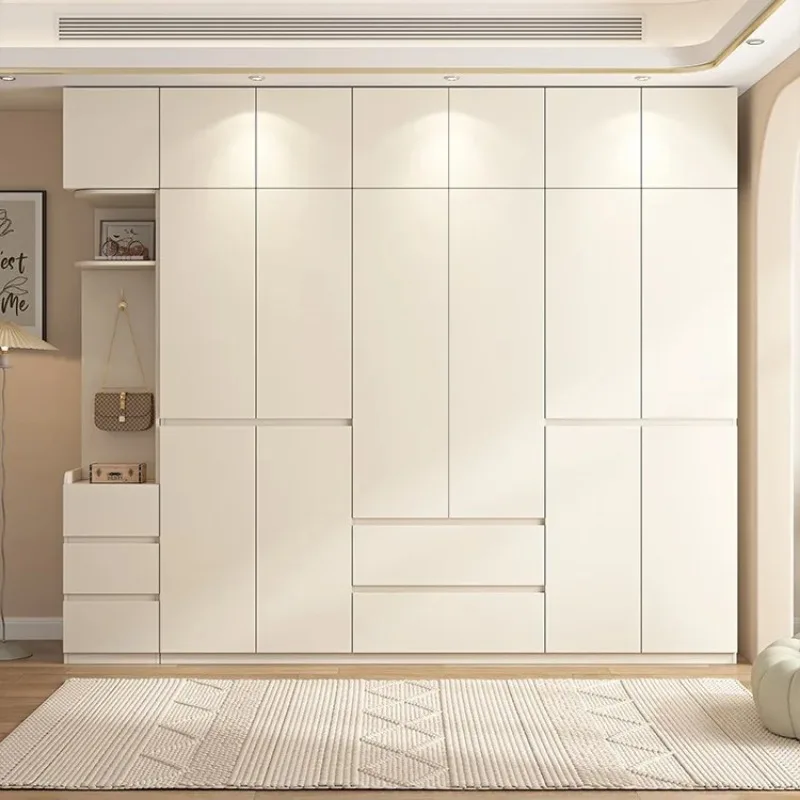 household white Wardrobe light luxury segmented handleless clothes cabinet wooden comfortable armario madera furniture bedroom