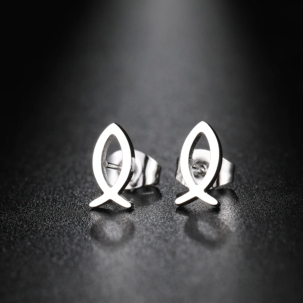 Stainless Steel Earrings 2022 Trend New Cute Hollow Line Fish Korean Fashion Stud Earrings For Women Jewelry Party Girls Gifts