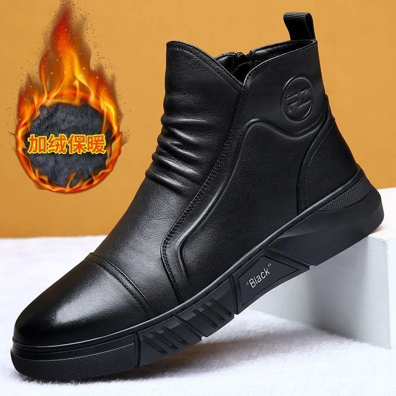 

Men's winter fleece high-top boots are trendy and versatile. Thick-soled, thick-warm cotton shoes, work shoes and ankle boots