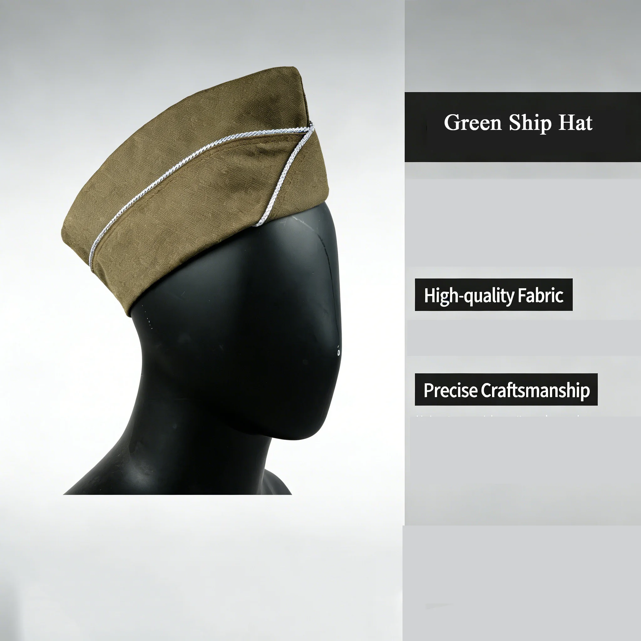 

WWII Classic Boat-shaped Retro Hat Olive Drab Cotton with Silver Thread Fashion Retro Style Single Product