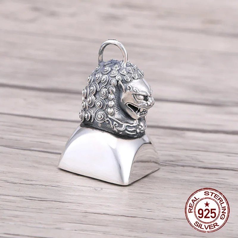 

S925 Sterling Silver Pendant Personalized Fashion Retro Lion Seal Hip Hop Design Internet Famous Jewelry