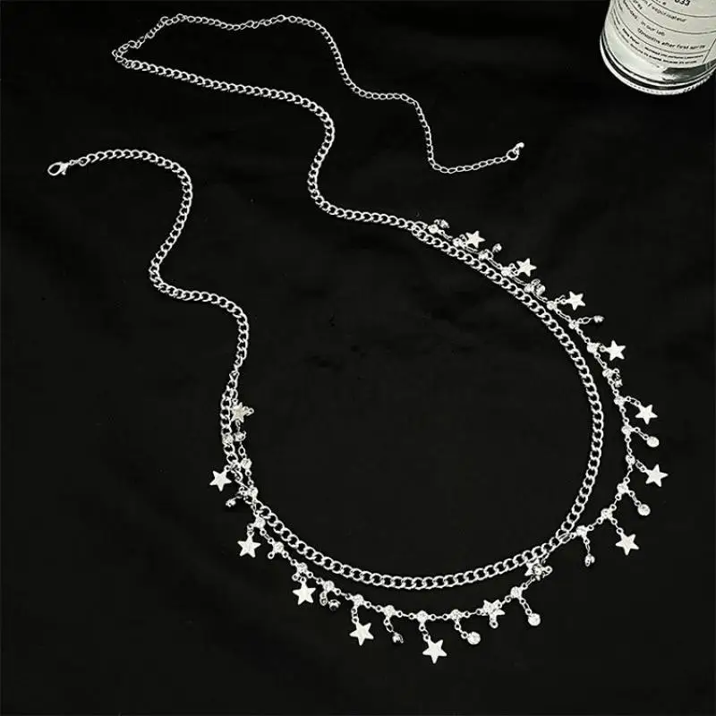 Shiny Rhinestone Star Tassels Multilayer Belly Waist Chain for Women Sexy Star Cross Belt Aesthetic Summer Beach Body Jewelry