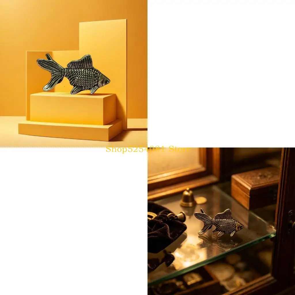 AXYC Raised Scale Goldfishes Figurine for Tabletop Styling, Brasses-Tone Decorative Miniature Fish Accent for Desks, Shelves and