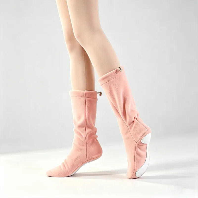 Women Pink Warm Ballet Boots Warm Plush Boots Tall Thermal Dance Boots Warm up High Top Ballet Shoes Training Shoes for Winter