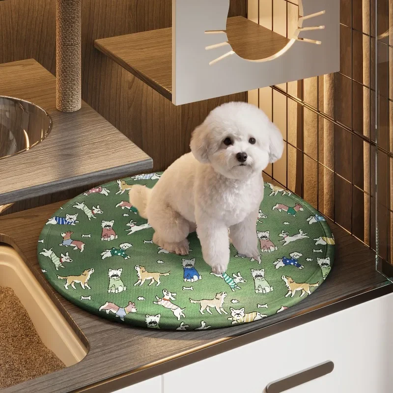 Washable Round Ice Silk Pet Pad Summer Cooling Breathable Scratch-resistant and Wear-resistant Cat Sleeping Pad Dog Mat