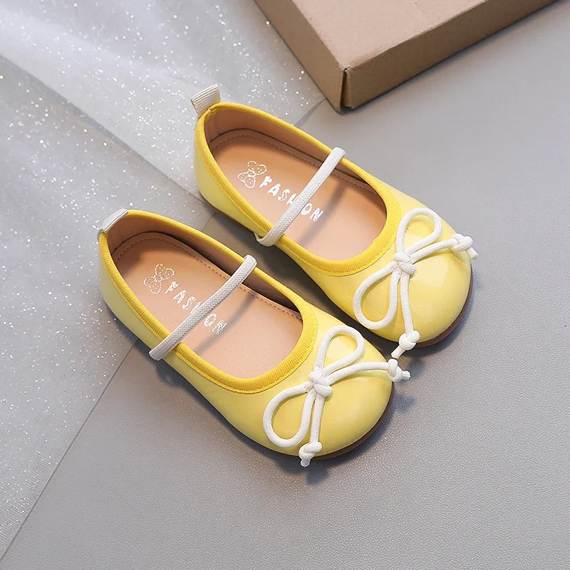 Little Girl's Princess Shoes Sweet Candy Colors Bowtie Cute Kids Mary Janes Shallow Elatsic Band Autumn Children Flat Shoe 21-36