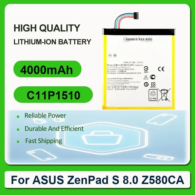 Replacement Tablet Battery For ASUS ZenPad S 8.0 Z580CA C11P1510 4000mAh