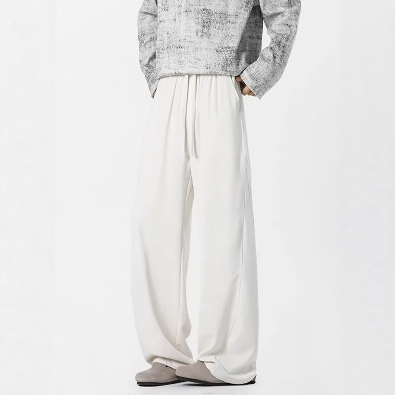 Shibing Silk Pants Men's Summer Thin Scimitar Loose Straight Casual Pants Drapey Trousers