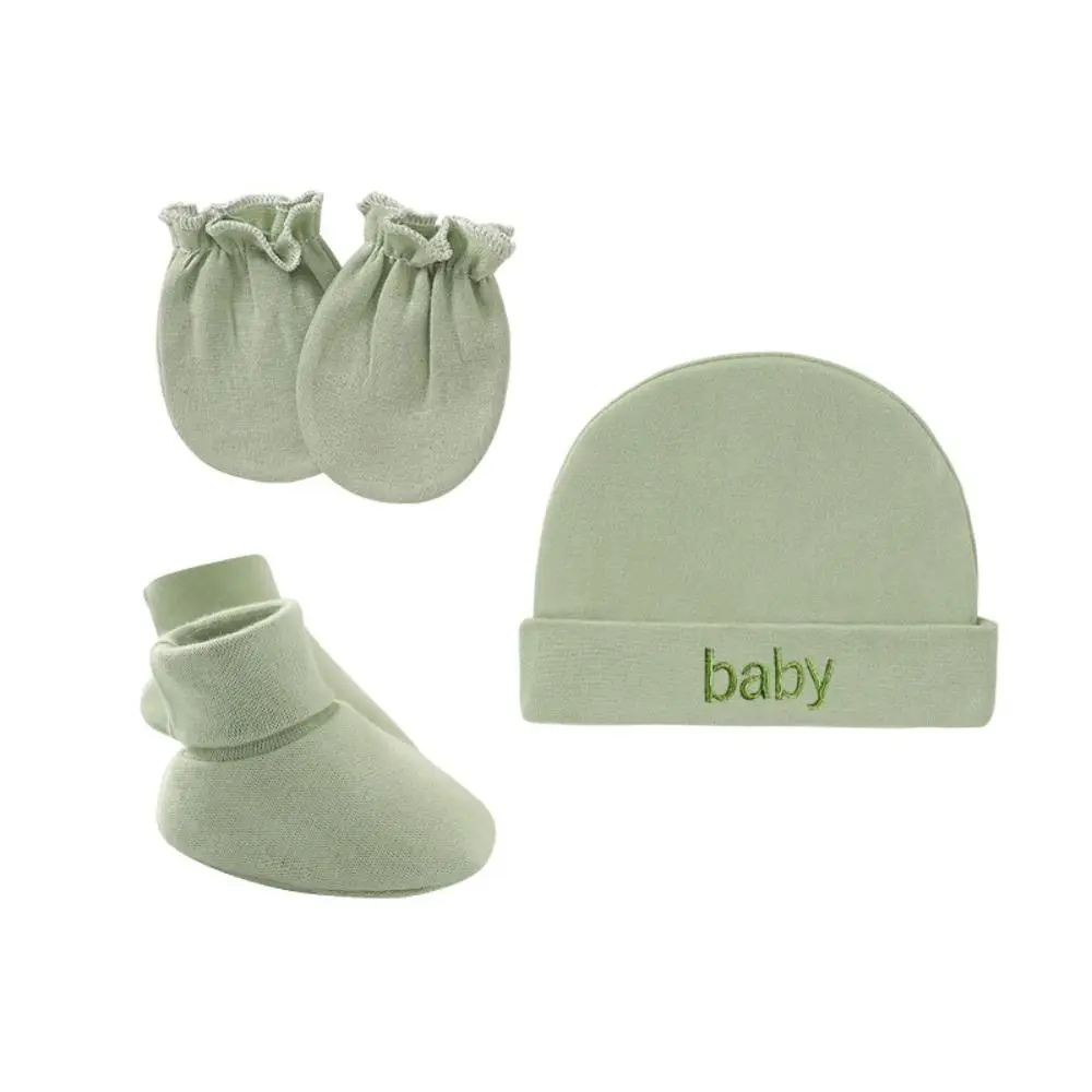 3pcs/ Set Solid Color Mittens Socks Hat Cap Monolayer Stretchy Cap Gloves Foot Cover Letter Embroidery Cotton Accessories view 2