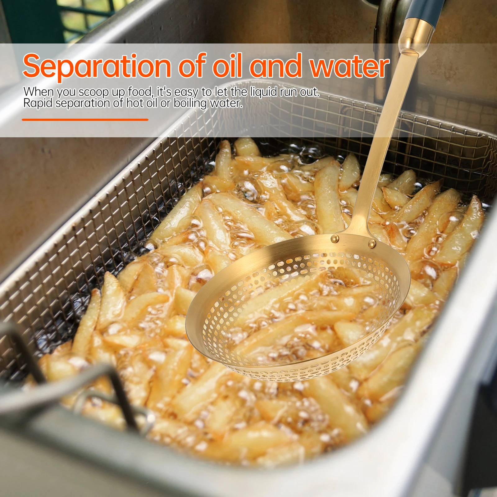 

1pc Stainless Steel Skimmer Frying Ladle Heat Resistant Long Handle Oil Water Separator Kitchen Utensil Restaurant Home Use