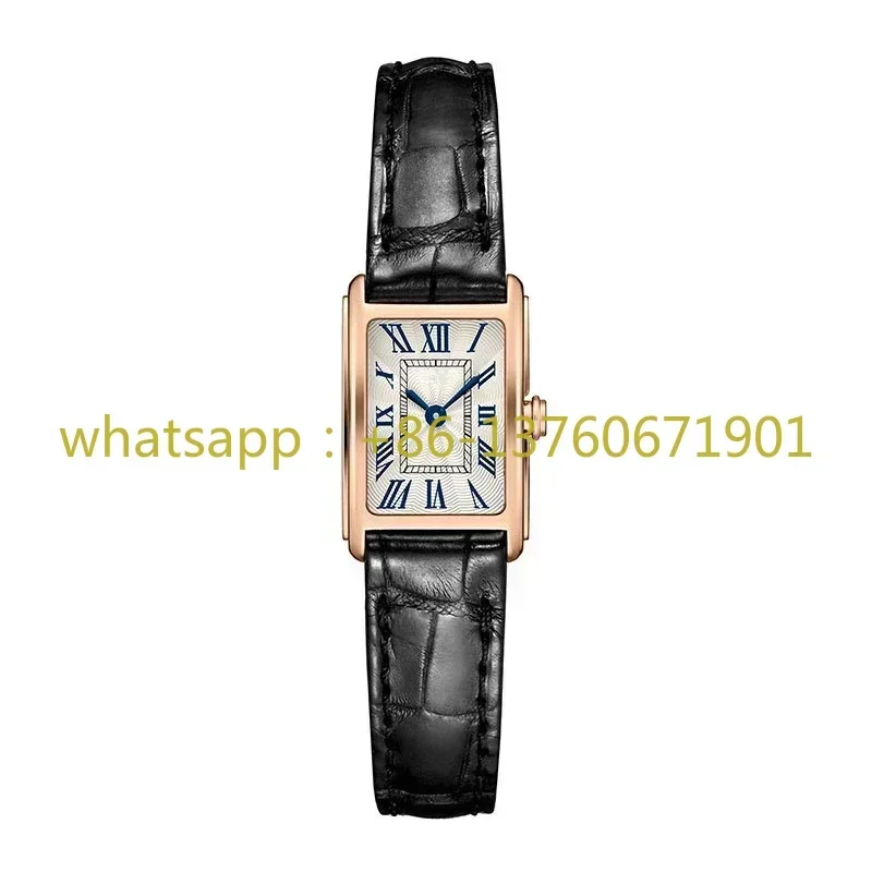 Luxury New Dai Nennon Winner Quartz Watch Ladies Square Dial Rose Gold Black Leather Sport Watches