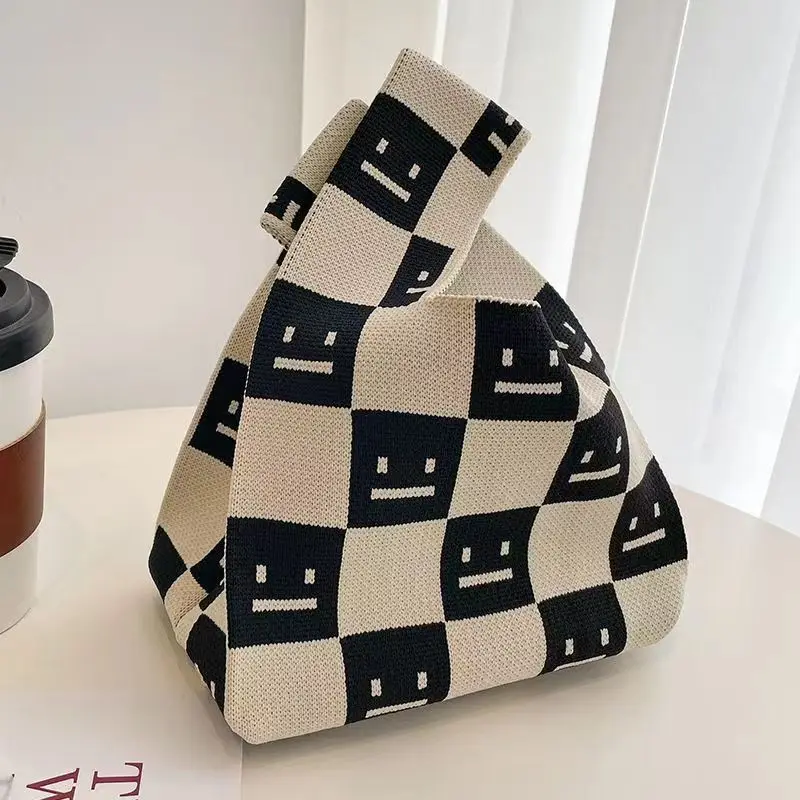 Colorblock Stripes Graphic Crochet Bag Fashion Tote Handbag Damska torba na nadgarstek na drutach