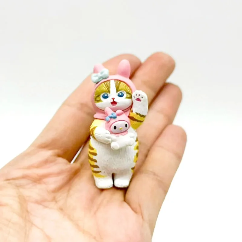 Mofusand Cats Wearing Sanrio Characters Clothes Holding Dolls Cute Figure Blind Box My Melody Kuromi Cinnomoroll Hello Kitty