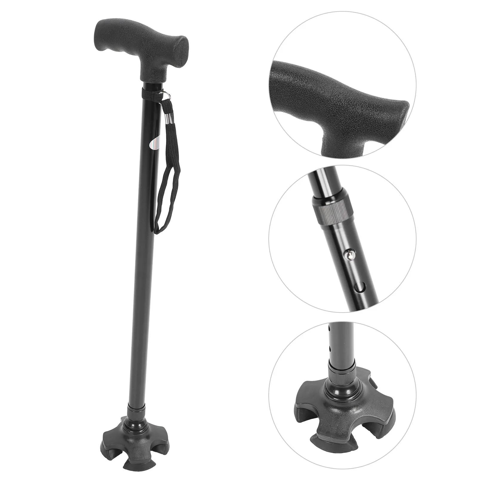 Adjustable Walking Stick High Strength Rubber Bottom Quad Cane Anti Slip Portable with 4 Pronged Base for Elderly for Outdoor