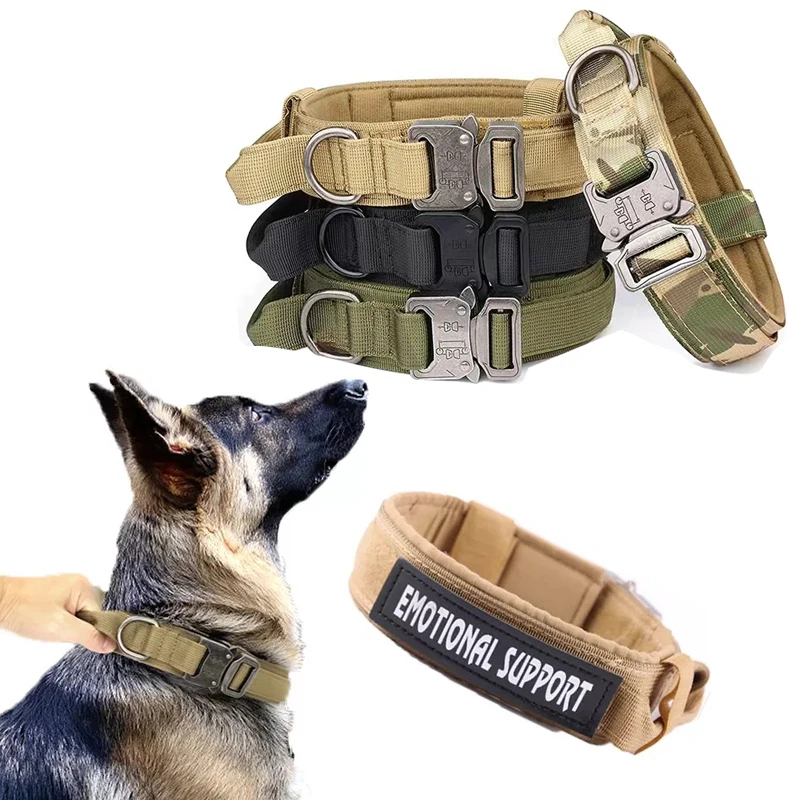 Military Adjustable Durable Nylon German Shepard, Tactical Dog Collar, Medium and Large, Walking Training, Pet Accessories