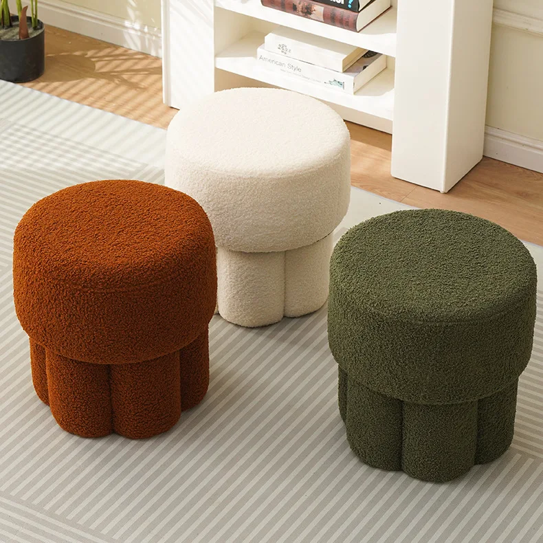 #Lamb Fleece Modern Eco-Friendly Short Stool For Home Hospital Use-Children's Mushroom Design Coffee Table Stool