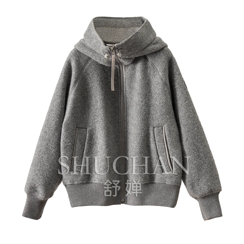 

57.6% Wool Drawstring Hooded Woolen Coat Women Thick Casacos De Inverno Feminino 2024 Coats for Women