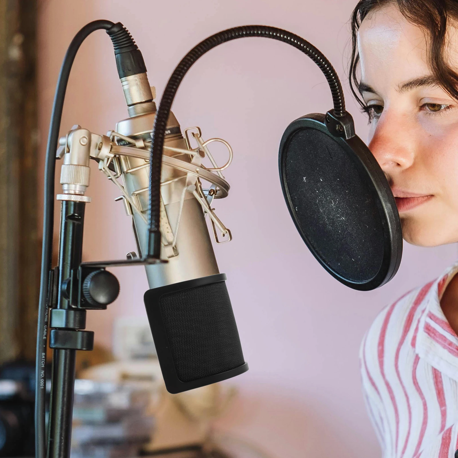 

U-Shaped Double Layer Microphone Windscreen Cover Pop Filter Noise Isolation Shield For Recording Studio Broadcasting Voice