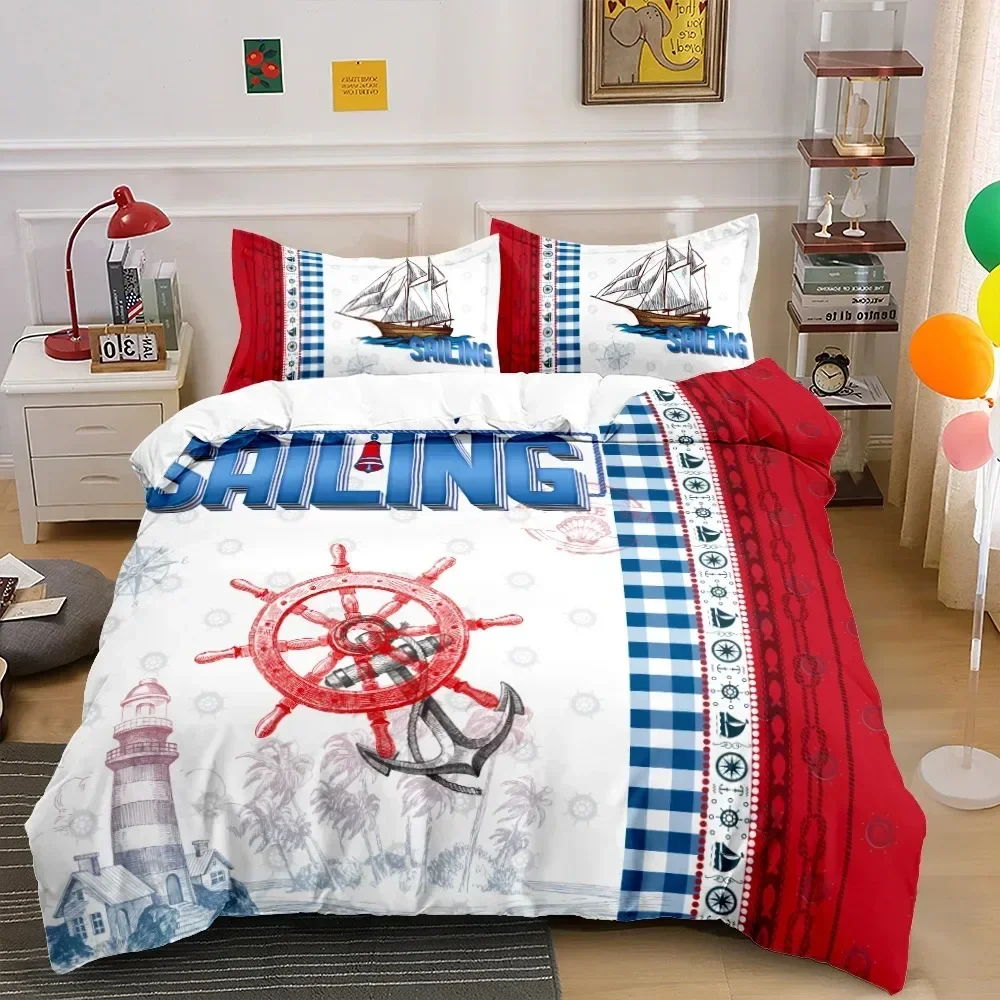 Nautical Anchor Bedding Set Pillowcases Quilt Cover Twin Full Queen King Boat Sailing For Adult Kids 3D Duvet Cover