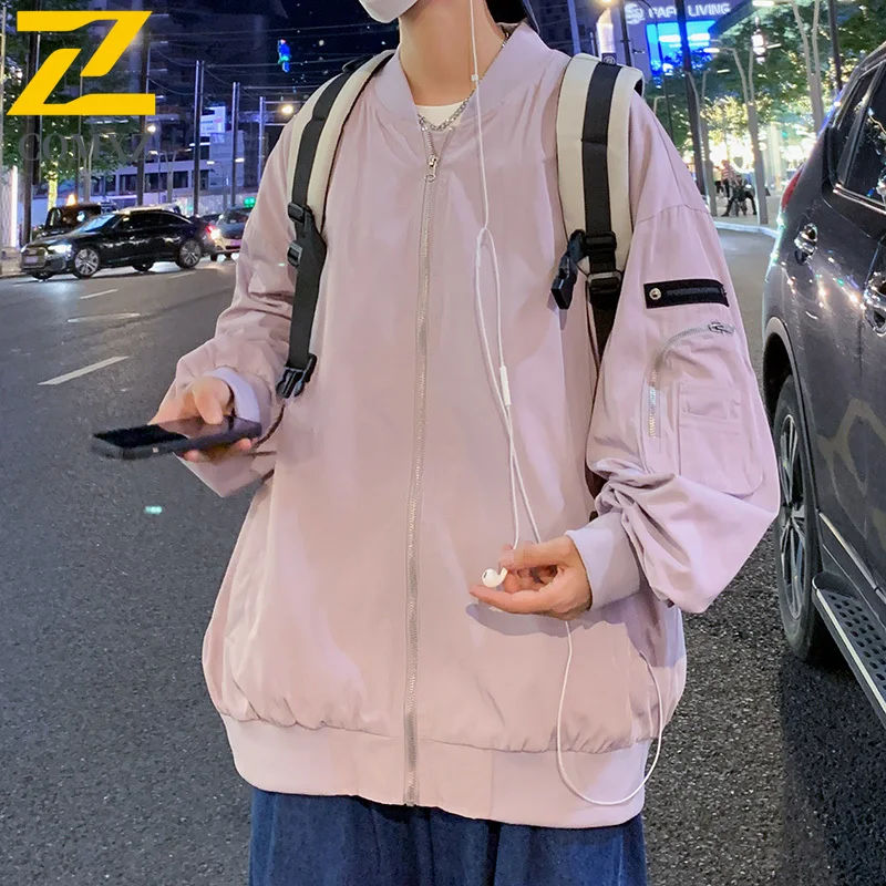 

COMXZ Men Trendy Jacket 2025 Casual Stylish College Solid Color Outdoor Hiking Lightweight Streetwear Windbreaker Baseball Coat