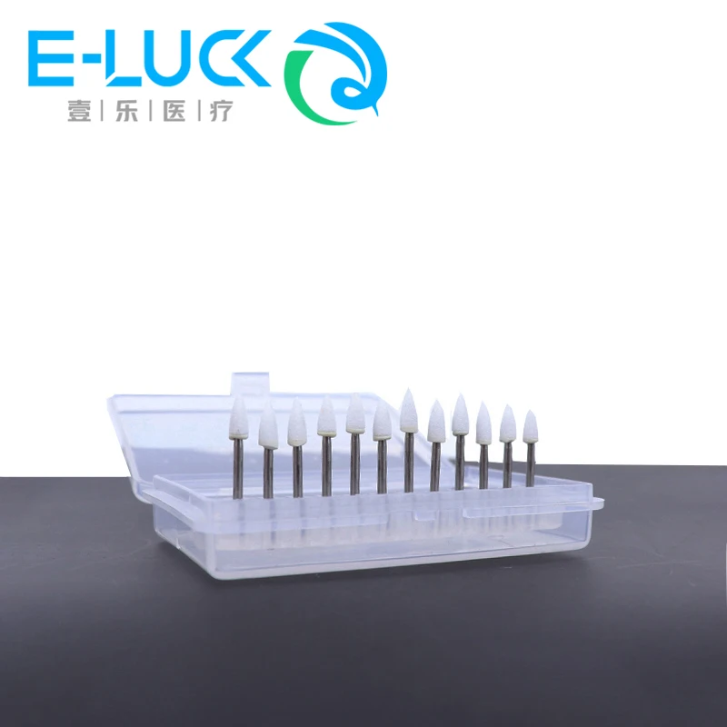 12pcs/pack Dental Polisher Burs FG White Stone Flame Cone Round for Polishing Dental Clinic Metal Resin Porcelain